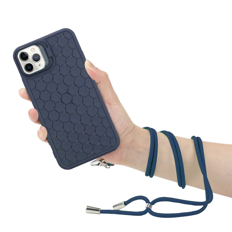 For iPhone 15 Pro Honeycomb Radiating Lens Holder Magsafe Phone Case with Lanyard(Blue) - iPhone 15 Pro Cases by buy2fix | Online Shopping UK | buy2fix