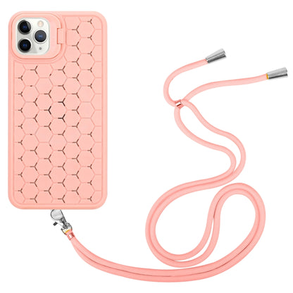 For iPhone 15 Pro Honeycomb Radiating Lens Holder Magsafe Phone Case with Lanyard(Pink) - iPhone 15 Pro Cases by buy2fix | Online Shopping UK | buy2fix