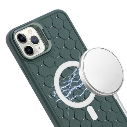 For iPhone 16 Pro Honeycomb Radiating Lens Holder Magsafe Phone Case with Lanyard(Green) - iPhone 16 Pro Cases by buy2fix | Online Shopping UK | buy2fix