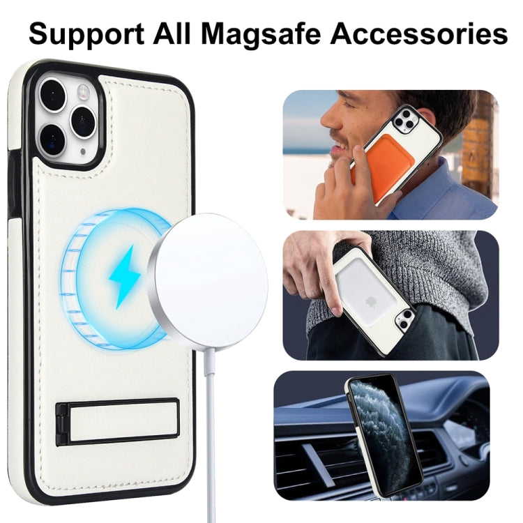 For iPhone 11 Pro Max Retro Leather Invisible Stand MagSafe Phone Case(White) - iPhone 11 Pro Max Cases by buy2fix | Online Shopping UK | buy2fix