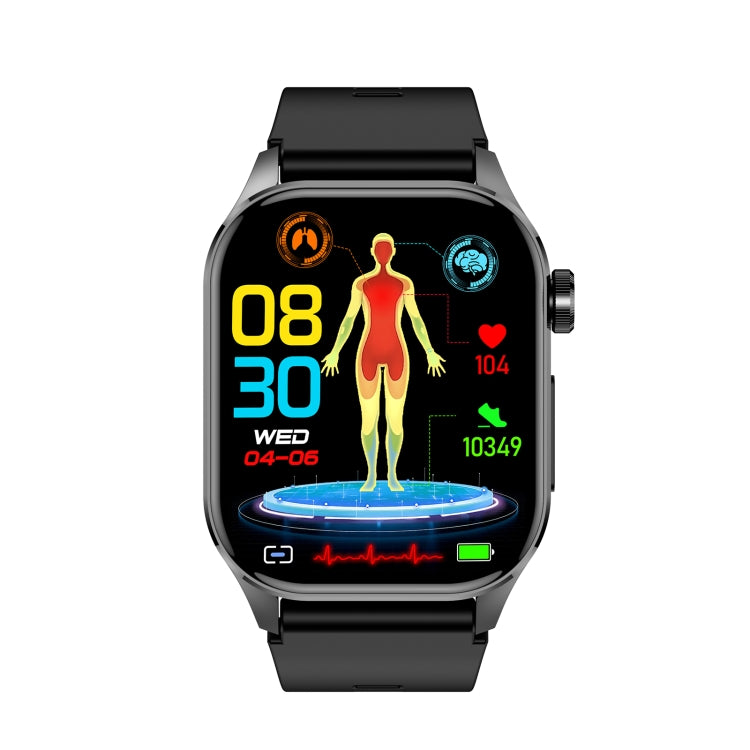 ET580 2.04 inch AMOLED Screen Sports Smart Watch Support Bluethooth Call /  ECG Function(Black Silicone Band) - Smart Watches by buy2fix | Online Shopping UK | buy2fix