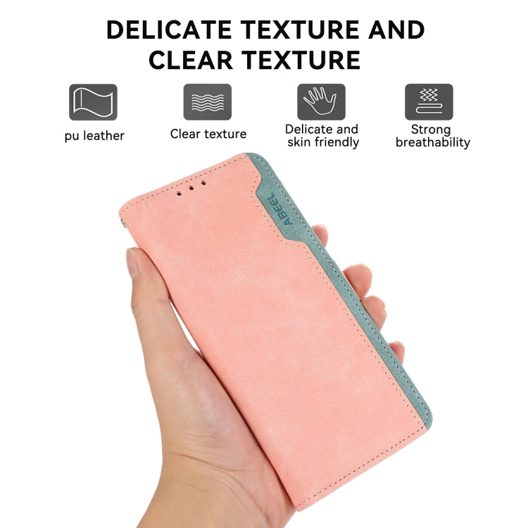 For iPhone 16 Pro ABEEL Color Block Magnetic RFID Leather Phone Case(Pink-Cyan) - iPhone 16 Pro Cases by buy2fix | Online Shopping UK | buy2fix