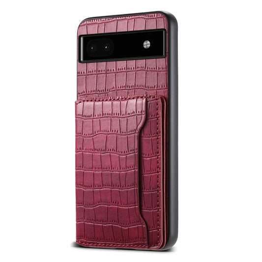 For Google Pixel 6a Crocodile Texture Card Bag Design Full Coverage Phone Case(Red) - Google Cases by buy2fix | Online Shopping UK | buy2fix