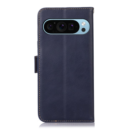 For Google Pixel 9 Crazy Horse Top Layer Cowhide Leather Phone Case(Blue) - Google Cases by buy2fix | Online Shopping UK | buy2fix