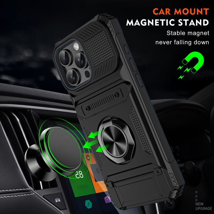 For iPhone 16 TPU+PC Shockproof Card Phone Case with Metal Ring Holder(Black) - iPhone 16 Cases by buy2fix | Online Shopping UK | buy2fix