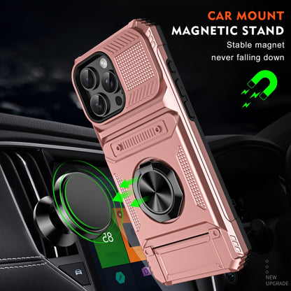 For iPhone 16 Pro TPU+PC Shockproof Card Phone Case with Metal Ring Holder(Rose Gold) - iPhone 16 Pro Cases by buy2fix | Online Shopping UK | buy2fix