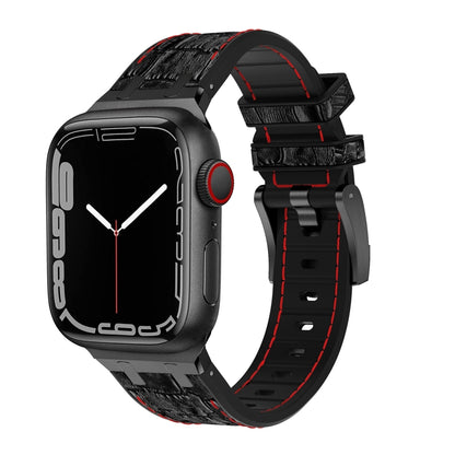 For Apple Watch Series 9 45mm Crocodile Texture Liquid Silicone Watch Band(Black Red Black) - Watch Bands by buy2fix | Online Shopping UK | buy2fix