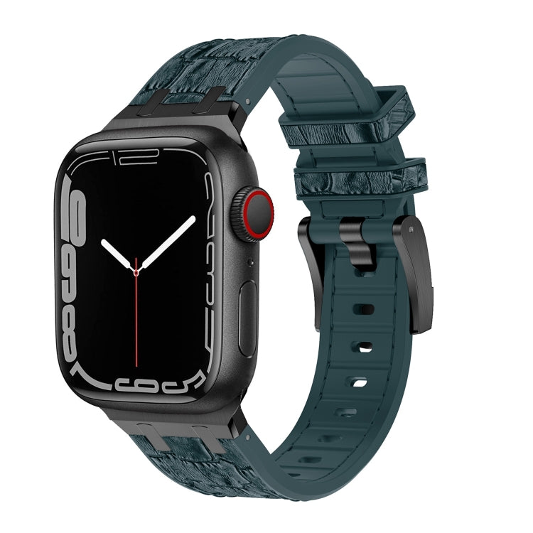 For Apple Watch SE 2022 40mm Crocodile Texture Liquid Silicone Watch Band(Black Deep Green) - Watch Bands by buy2fix | Online Shopping UK | buy2fix