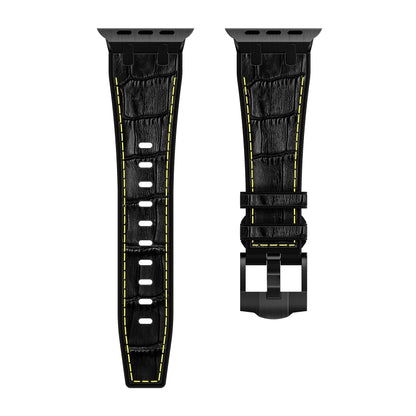 For Apple Watch Series 6 40mm Crocodile Texture Liquid Silicone Watch Band(Black Yellow Black) - Watch Bands by buy2fix | Online Shopping UK | buy2fix