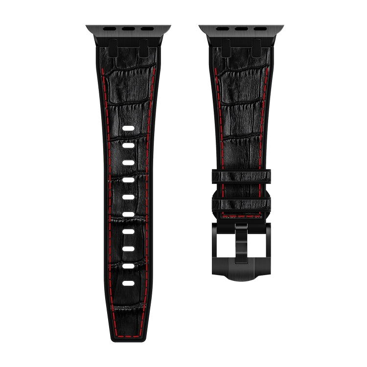 For Apple Watch Series 6 44mm Crocodile Texture Liquid Silicone Watch Band(Black Red Black) - Watch Bands by buy2fix | Online Shopping UK | buy2fix