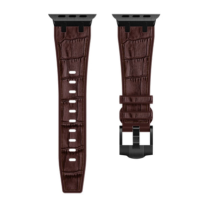 For Apple Watch Series 2 38mm Crocodile Texture Liquid Silicone Watch Band(Black Dark Brown) - Watch Bands by buy2fix | Online Shopping UK | buy2fix