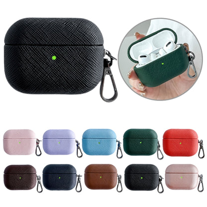 For AirPods Pro 2 Cross Texture PU Leather Bluetooth Earphone Protective Case(Black) - For AirPods Pro 2 by buy2fix | Online Shopping UK | buy2fix