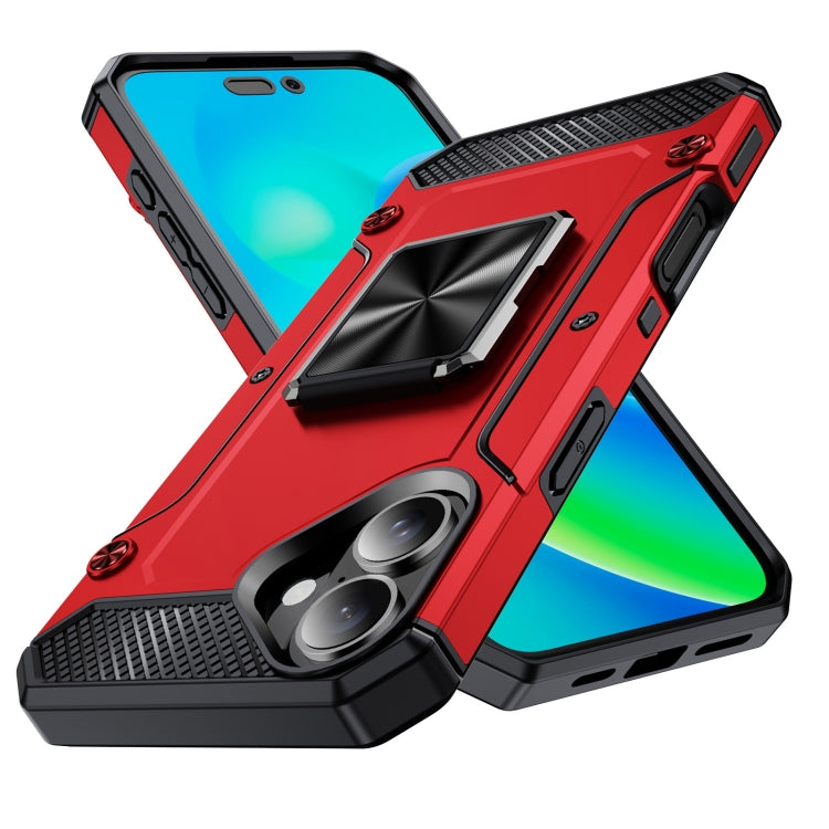 For iPhone 16 Plus Shockproof Metal Holder Phone Case(Red) - iPhone 16 Plus Cases by buy2fix | Online Shopping UK | buy2fix