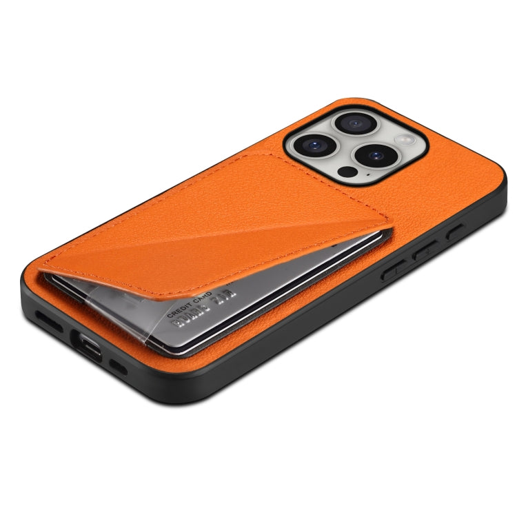 For iPhone 16 Pro D04 Calf Texture Dual Card Slot Holder Phone Case(Orange) - iPhone 16 Pro Cases by buy2fix | Online Shopping UK | buy2fix