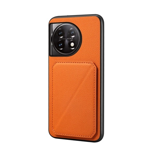 For OnePlus 11 D04 Calf Texture Dual Card Slot Holder Phone Case(Orange) - OnePlus Cases by buy2fix | Online Shopping UK | buy2fix