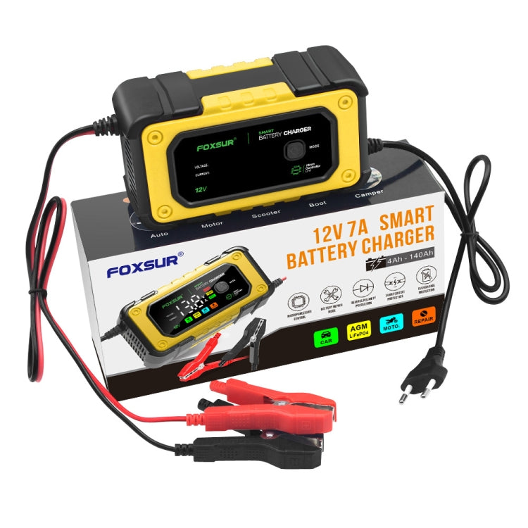 FOXSUR 7A 12V Car / Motorcycle Smart Battery Charger, Plug Type:EU Plug(Yellow) - Battery Charger by FOXSUR | Online Shopping UK | buy2fix