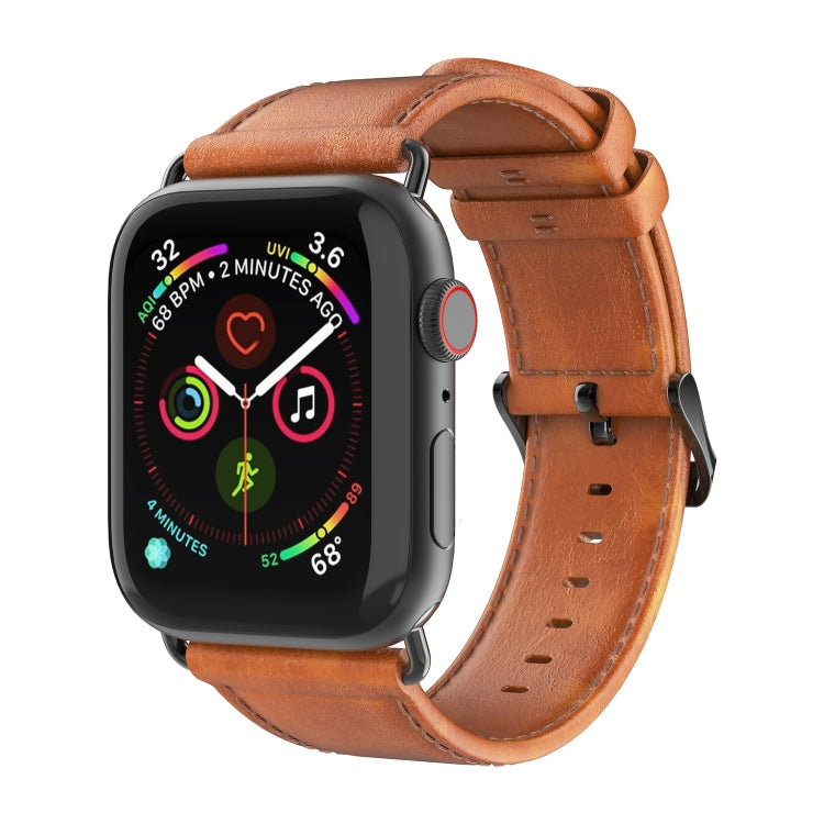 For Apple Watch Series 9 45mm DUX DUCIS Business Genuine Leather Watch Strap(Khaki) - Watch Bands by DUX DUCIS | Online Shopping UK | buy2fix