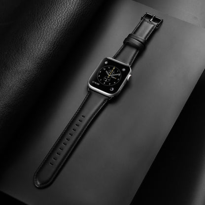 For Apple Watch SE 2022 44mm DUX DUCIS Business Genuine Leather Watch Strap(Black) - Watch Bands by DUX DUCIS | Online Shopping UK | buy2fix