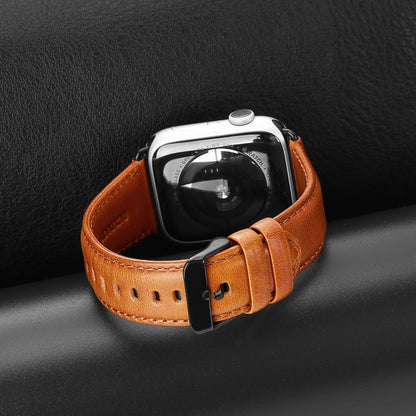 For Apple Watch 38mm DUX DUCIS Business Genuine Leather Watch Strap(Khaki) - Watch Bands by DUX DUCIS | Online Shopping UK | buy2fix