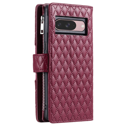 For Google Pixel 9 / 9 Pro Glitter Lattice Zipper Wallet Leather Phone Case(Wine Red) - Google Cases by buy2fix | Online Shopping UK | buy2fix