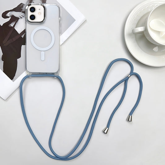 For iPhone 12 MagSafe Magnetic PC + TPU Phone Case with Lanyard(Grey Blue) - iPhone 12 / 12 Pro Cases by buy2fix | Online Shopping UK | buy2fix