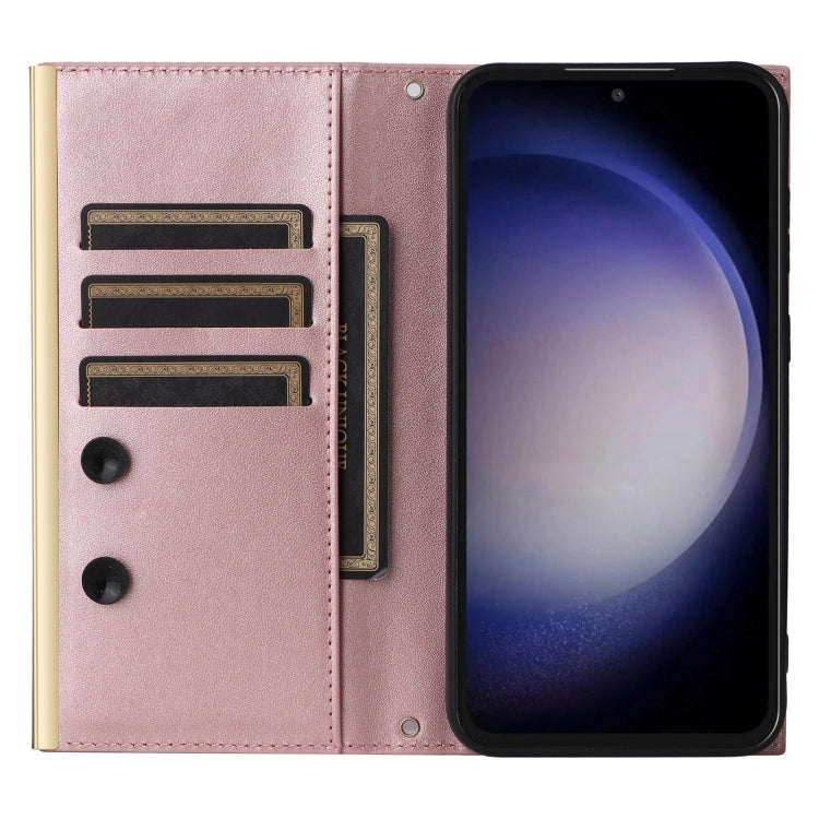 For Samsung Galaxy S23 FE 5G Crossbody Rhombic Sucker Leather Phone Case(Rose Gold) - Galaxy S23 FE 5G Cases by buy2fix | Online Shopping UK | buy2fix