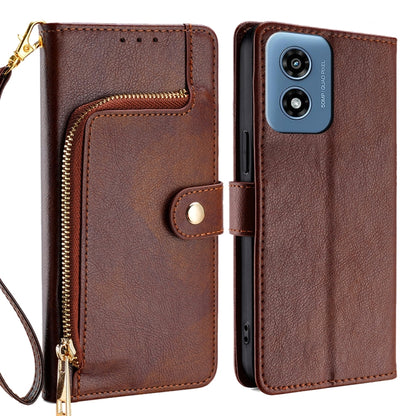 For Motorola Moto G Play 4G 2024 Zipper Bag Leather Phone Case(Brown) - Motorola Cases by buy2fix | Online Shopping UK | buy2fix