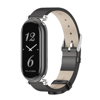 For Xiaomi Mi Band 8 / 9 / 9 NFC Mijobs GT4 First Layer Cowhide Watch Band(Black Silver) - Watch Bands by MIJOBS | Online Shopping UK | buy2fix