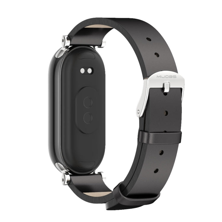 For Xiaomi Mi Band 8 / 9 / 9 NFC Mijobs GT4 First Layer Cowhide Watch Band(Black Silver) - Watch Bands by MIJOBS | Online Shopping UK | buy2fix