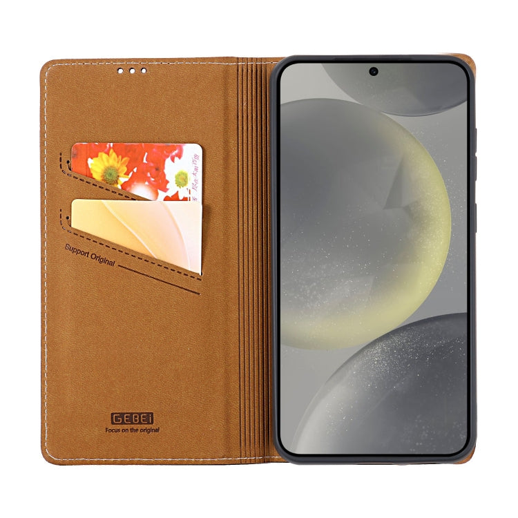 For Samsung Galaxy S24 5G GEBEI Top-grain Horizontal Flip Leather Phone Case(Brown) - Galaxy S24 5G Cases by GEBEI | Online Shopping UK | buy2fix