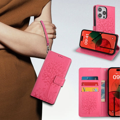 For OnePlus 11 Tree & Deer Embossed Leather Phone Case(Pink) - OnePlus Cases by buy2fix | Online Shopping UK | buy2fix