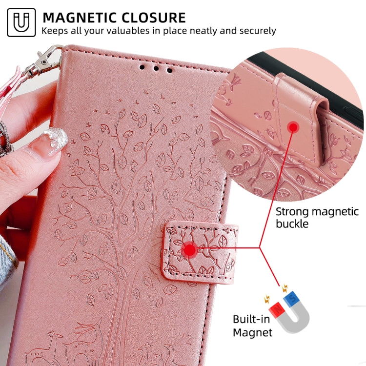 For OnePlus 11 Tree & Deer Embossed Leather Phone Case(Rose Gold) - OnePlus Cases by buy2fix | Online Shopping UK | buy2fix