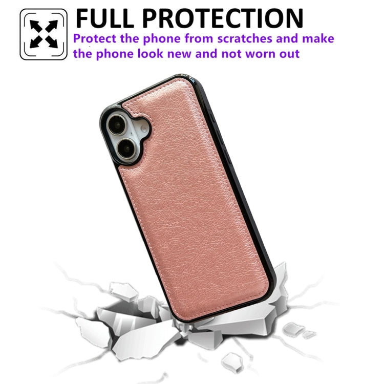 For iPhone 16 Cowhide Texture Back Cover Phone Case(Rose Gold) - iPhone 16 Cases by buy2fix | Online Shopping UK | buy2fix