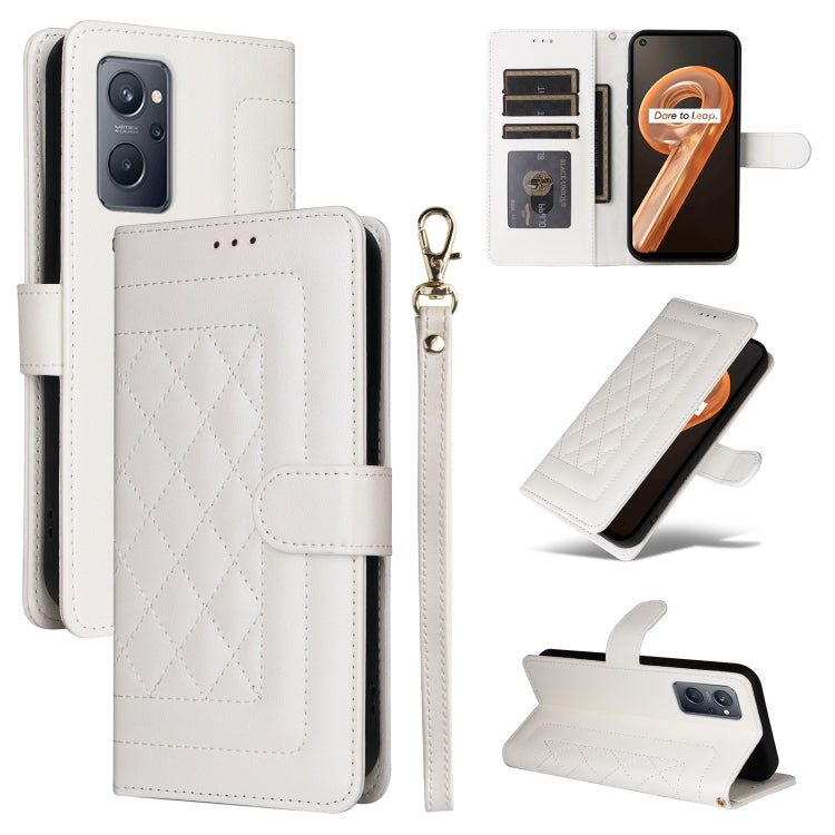 For Realme 9i / OPPO A36 / A96 Diamond Lattice Leather Flip Phone Case(White) - Realme Cases by buy2fix | Online Shopping UK | buy2fix