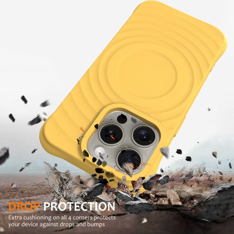 For iPhone 15 Pro Wave Texture MagSafe Magnetic Liquid Silicone Phone Case(Yellow) - iPhone 15 Pro Cases by buy2fix | Online Shopping UK | buy2fix