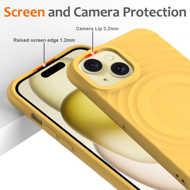 For iPhone 15 Wave Texture MagSafe Magnetic Liquid Silicone Phone Case(Yellow) - iPhone 15 Cases by buy2fix | Online Shopping UK | buy2fix