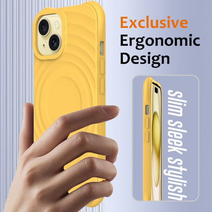 For iPhone 13 Wave Texture MagSafe Magnetic Liquid Silicone Phone Case(Yellow) - iPhone 13 Cases by buy2fix | Online Shopping UK | buy2fix