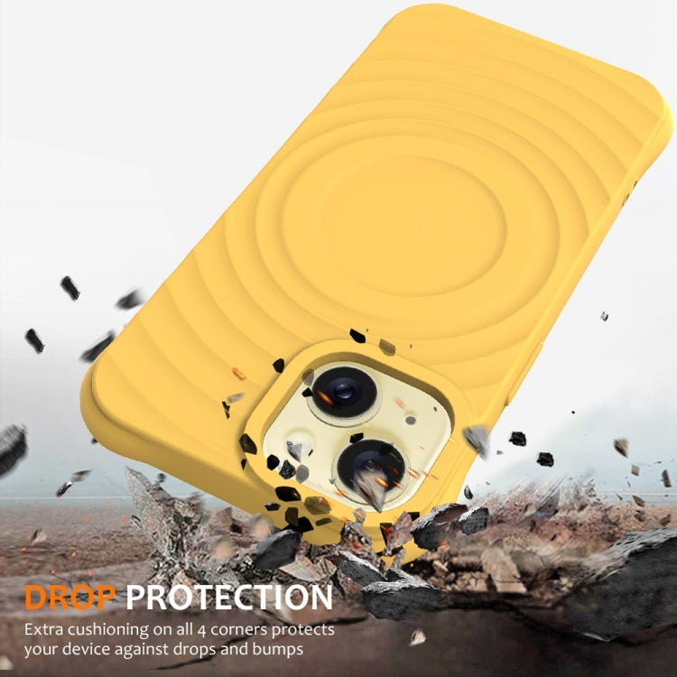 For iPhone 13 Wave Texture MagSafe Magnetic Liquid Silicone Phone Case(Yellow) - iPhone 13 Cases by buy2fix | Online Shopping UK | buy2fix