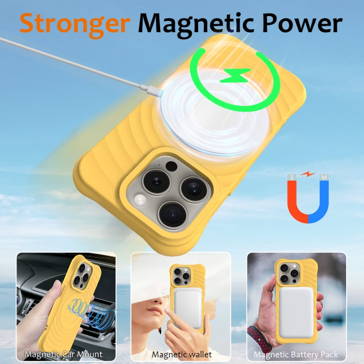 For iPhone 16 Pro Max Wave Texture MagSafe Magnetic Liquid Silicone Phone Case(Yellow) - iPhone 16 Pro Max Cases by buy2fix | Online Shopping UK | buy2fix