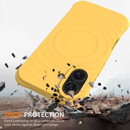 For iPhone 16 Wave Texture MagSafe Magnetic Liquid Silicone Phone Case(Yellow) - iPhone 16 Cases by buy2fix | Online Shopping UK | buy2fix