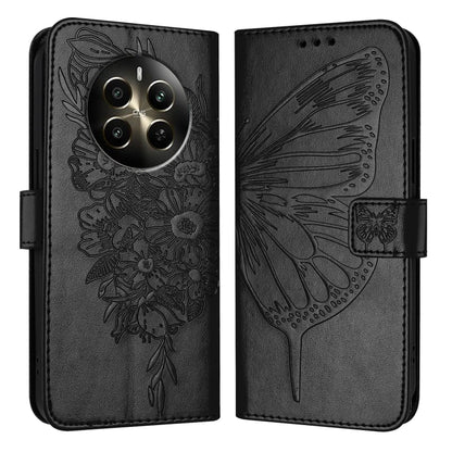 For Realme 12+ Global/Narzo 70 Pro India Embossed Butterfly Leather Phone Case(Black) - Realme Cases by buy2fix | Online Shopping UK | buy2fix