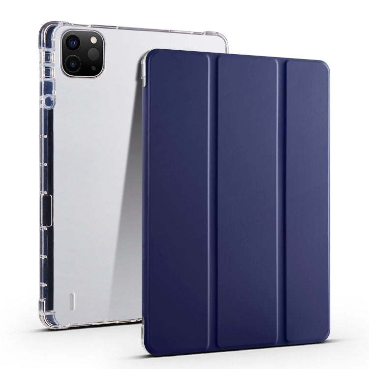 For iPad Pro 13 2024 3-fold Clear TPU Smart Leather Tablet Case with Pen Slot(Dark Blue) - iPad Pro 13 2024 Cases by buy2fix | Online Shopping UK | buy2fix