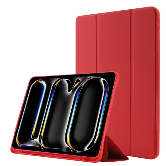 For iPad Pro 11 2024 Skin Feel Tri-fold Leather Tablet Case with Pen Slot(Red) - iPad Pro 11 2024 Cases by buy2fix | Online Shopping UK | buy2fix