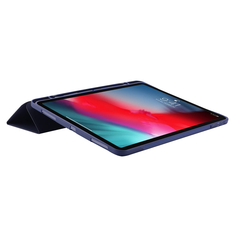 For iPad Air 11 2024 Skin Feel Tri-fold Leather Tablet Case with Pen Slot(Dark Blue) - iPad Air 11 2024 Cases by buy2fix | Online Shopping UK | buy2fix