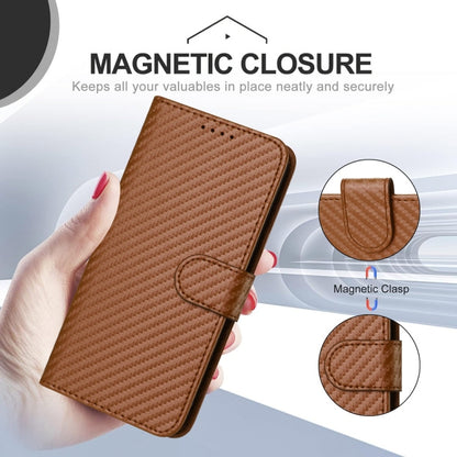 For iPhone 16 Pro YX0070 Carbon Fiber Buckle Leather Phone Case with Lanyard(Coffee) - iPhone 16 Pro Cases by buy2fix | Online Shopping UK | buy2fix