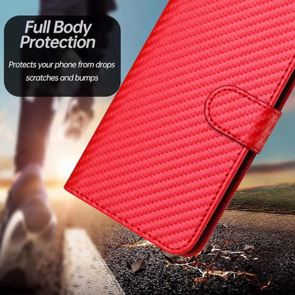 For iPhone 16 Plus YX0070 Carbon Fiber Buckle Leather Phone Case with Lanyard(Red) - iPhone 16 Plus Cases by buy2fix | Online Shopping UK | buy2fix