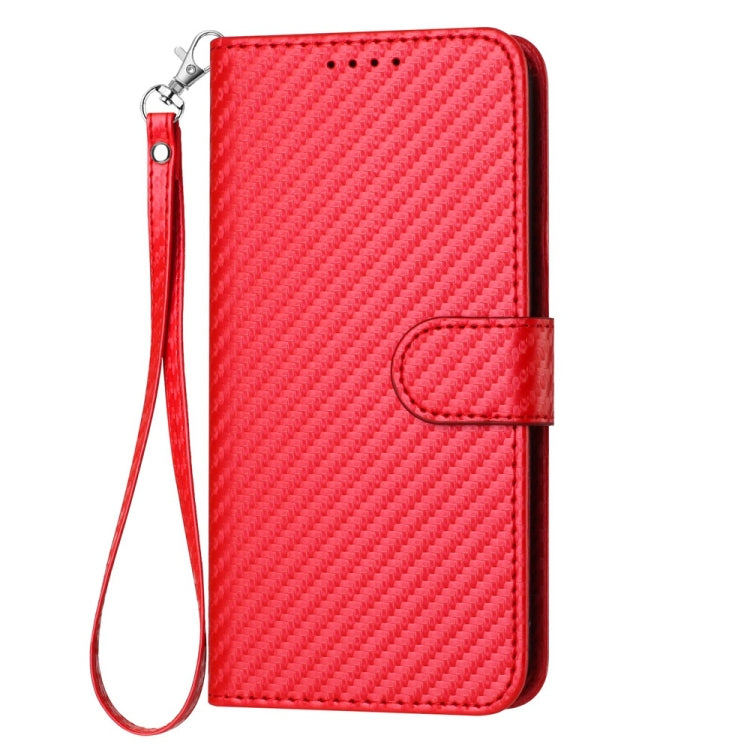 For iPhone 16 YX0070 Carbon Fiber Buckle Leather Phone Case with Lanyard(Red) - iPhone 16 Cases by buy2fix | Online Shopping UK | buy2fix