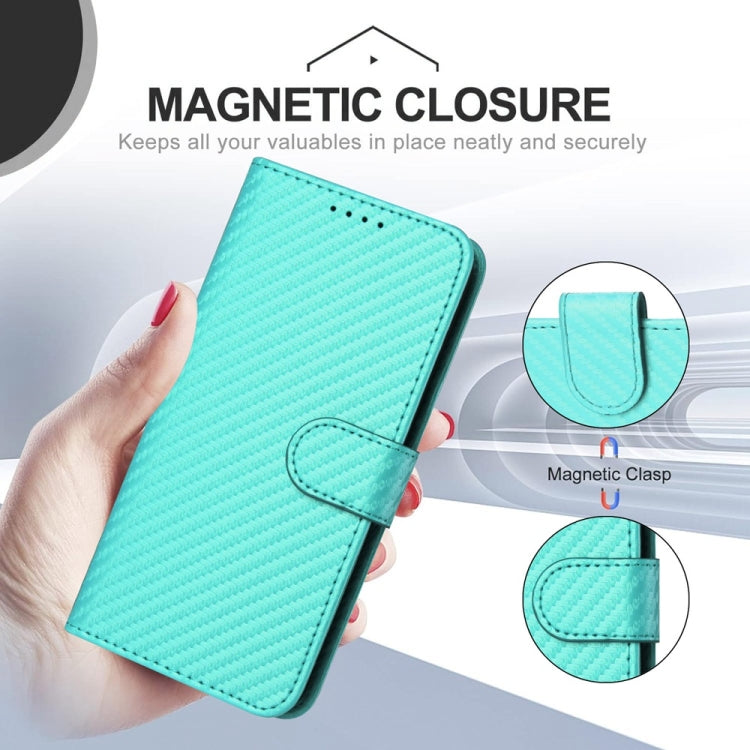 For iPhone 16 YX0070 Carbon Fiber Buckle Leather Phone Case with Lanyard(Light Blue) - iPhone 16 Cases by buy2fix | Online Shopping UK | buy2fix