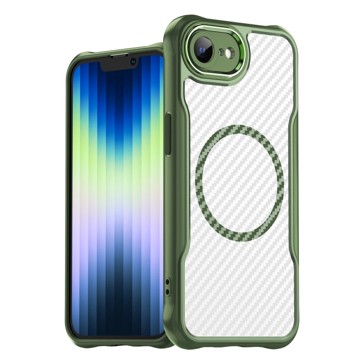 For iPhone 16e Carbon Fiber Texture MagSafe Translucent Phone Case(Green) - iPhone 16e Cases by buy2fix | Online Shopping UK | buy2fix