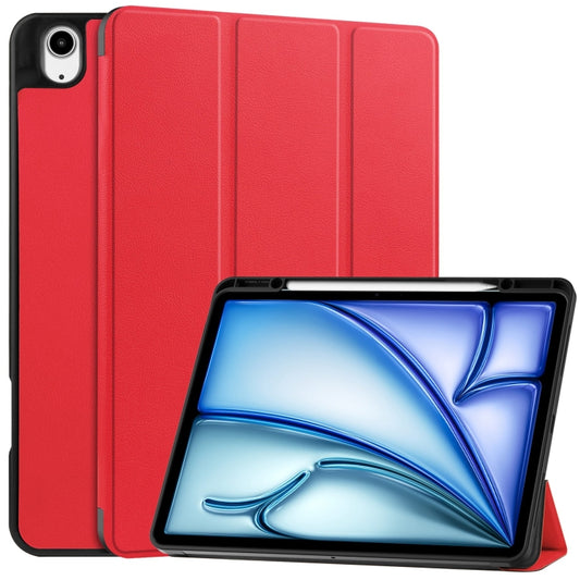 For iPad Air 13 2024 Custer TPU Pure Color 3-Fold Holder Smart Leather Tablet Case with Pen Tray(Red) - iPad Air 13 2024 Cases by buy2fix | Online Shopping UK | buy2fix